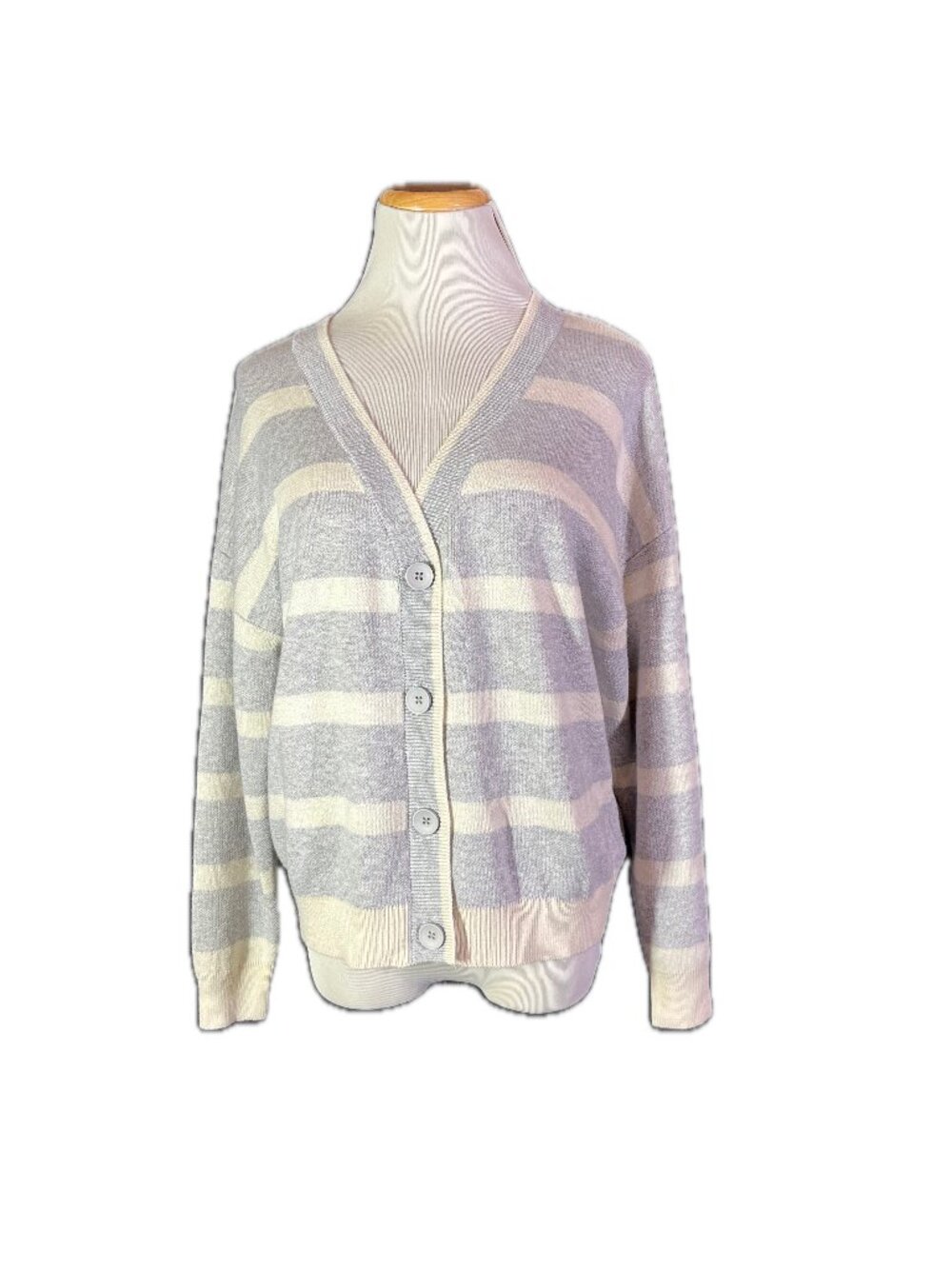 NWT Stellae Dux Size M Grey Cream Cardigan Sweater